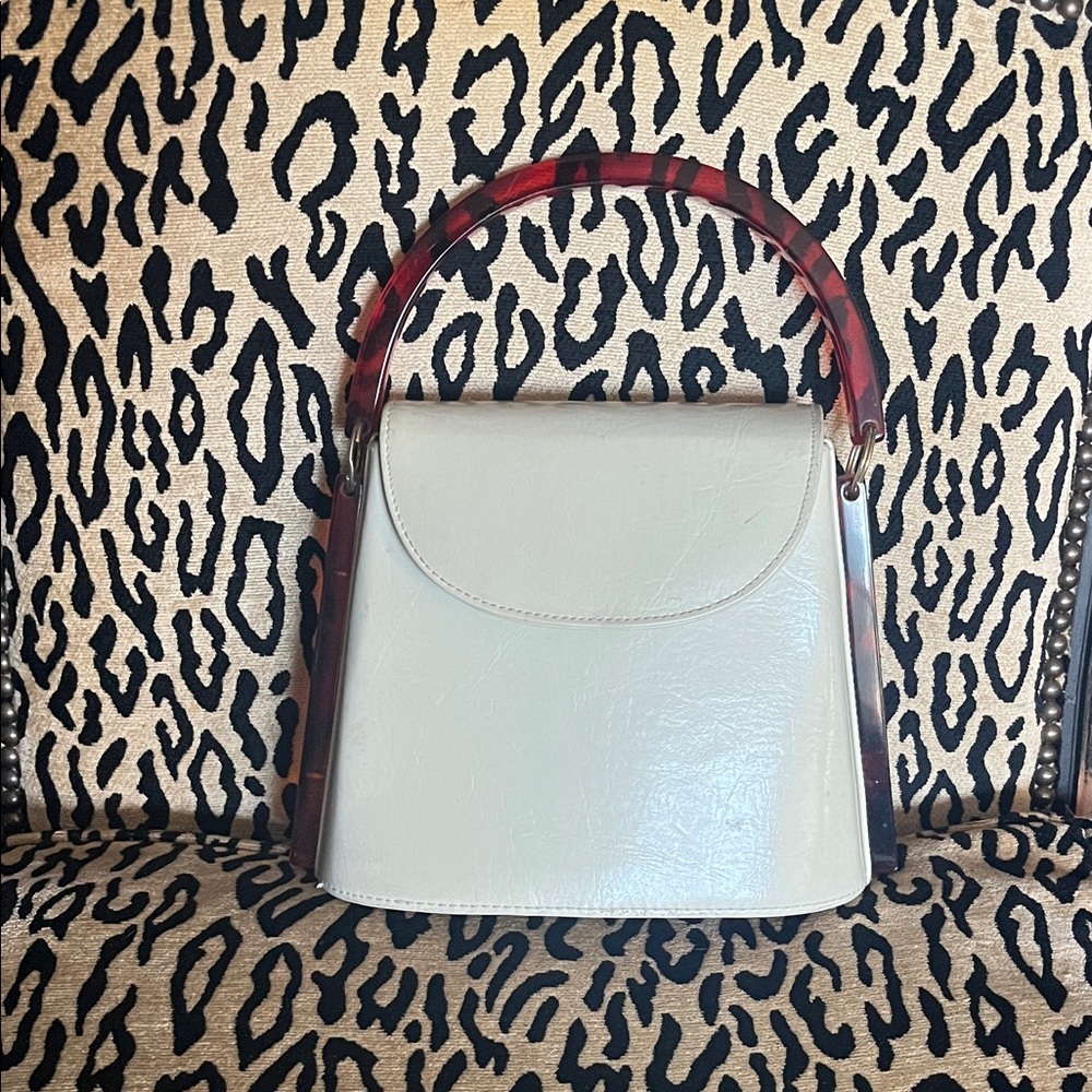 Vintage Cream Handbag with Tortoise Handle